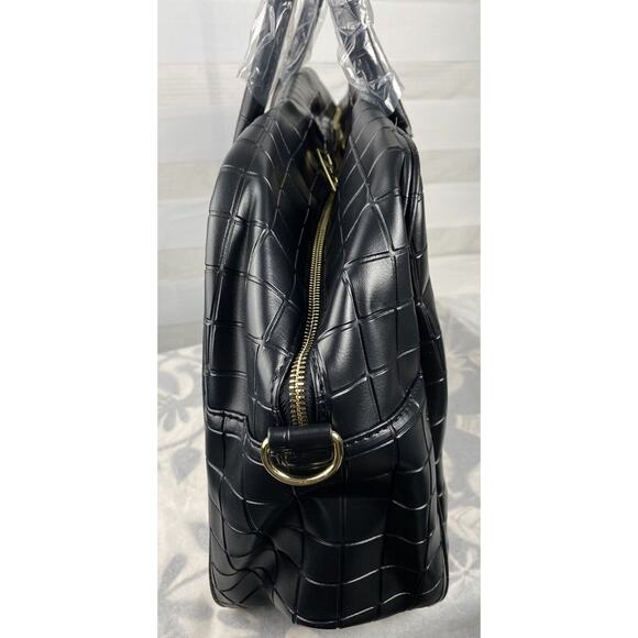 London Fog Brick Box Embossed Weekend Duffle Bag Tote Black Large 20”NWT - Picture 3 of 9